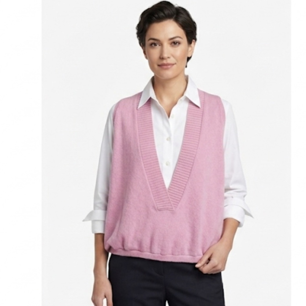 Eskandar Pink Deep V Sleeveless Layering Vest Top One Size